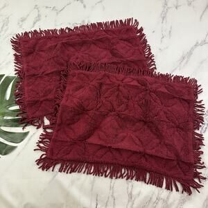 Colony Victoria Chenille Sham Pillow Covers Set of 2 New Red Floral Fringe Burg